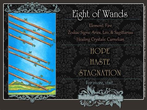 It is made up of eight wands in the shape of arrows; all pointed upward to the sky. . 8 of wands and the sun